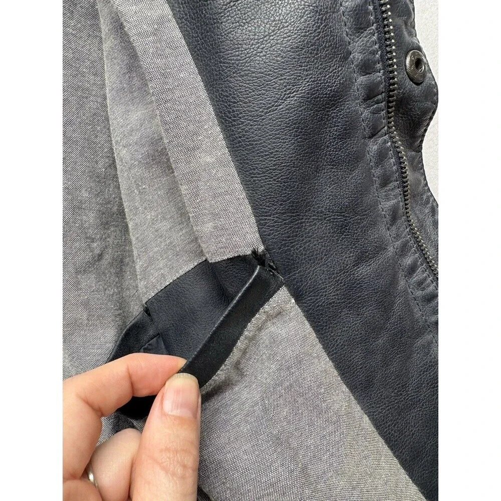 Levi's® Mens Dark Blue Faux Leather Midweight Trucker Jacket Size Large Biker